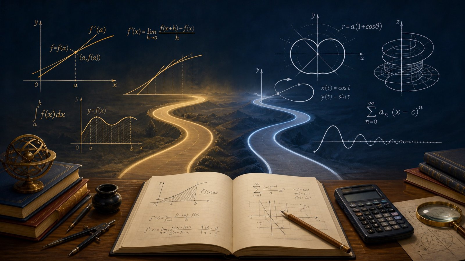 AP Calculus AB BC 차이를 공통 미적분 과정과 극좌표 및 무한급수 과정으로 비교한 학습 이미지